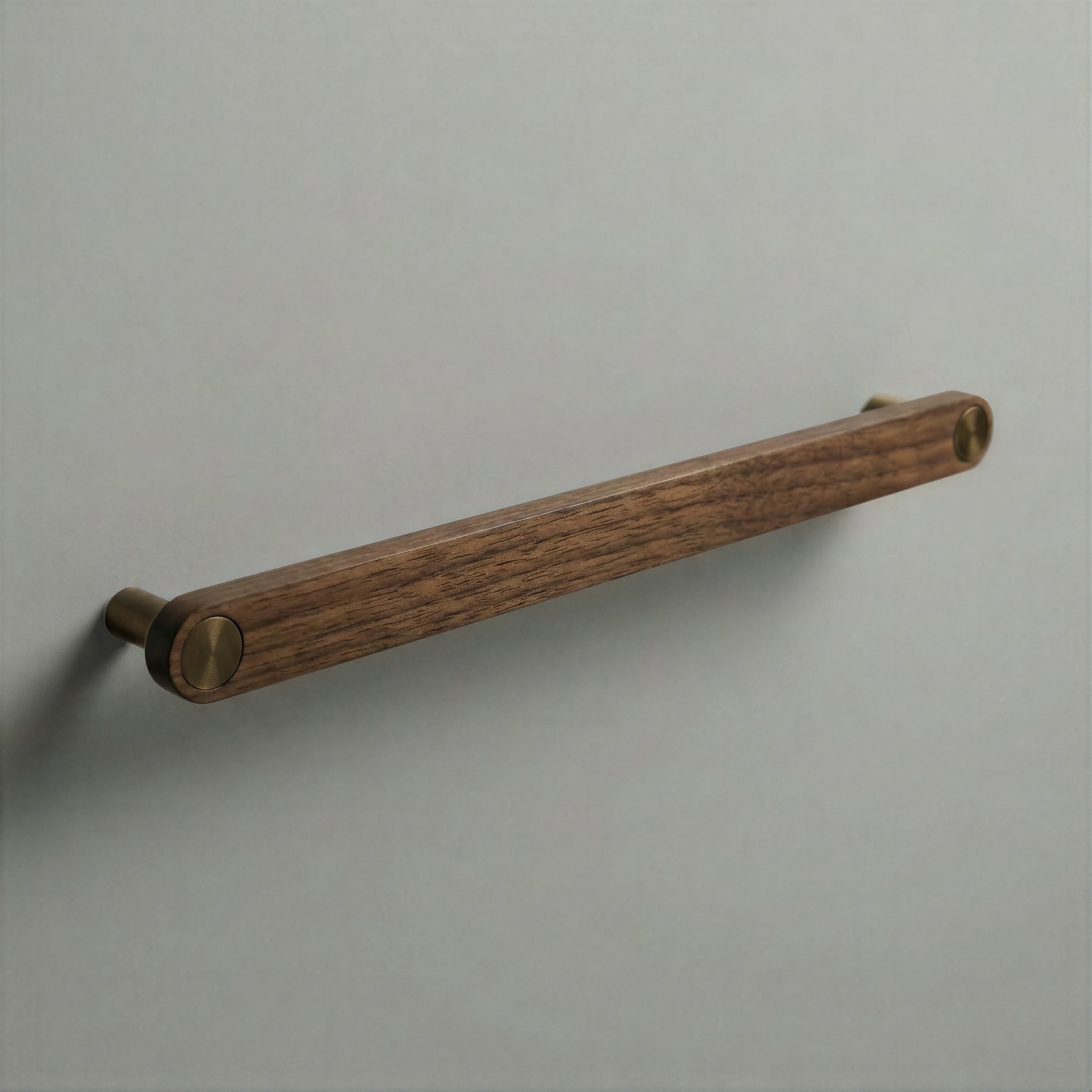 Walnut Ensemble Handle in 224mm Centres with Aged Bronze button detail by Sloan Roberts.