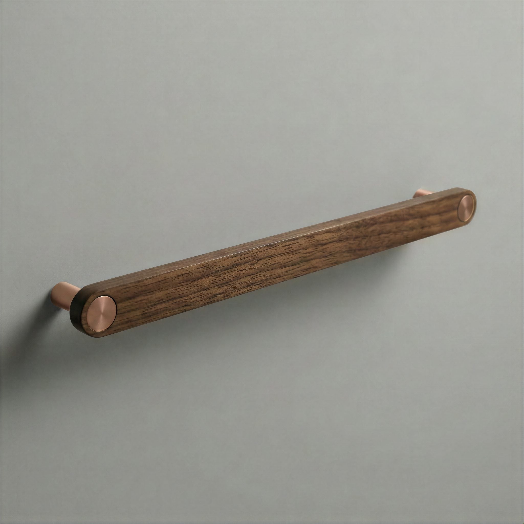 Walnut Ensemble Handle in 224mm Centres with Brushed Copper button detail by Sloan Roberts.