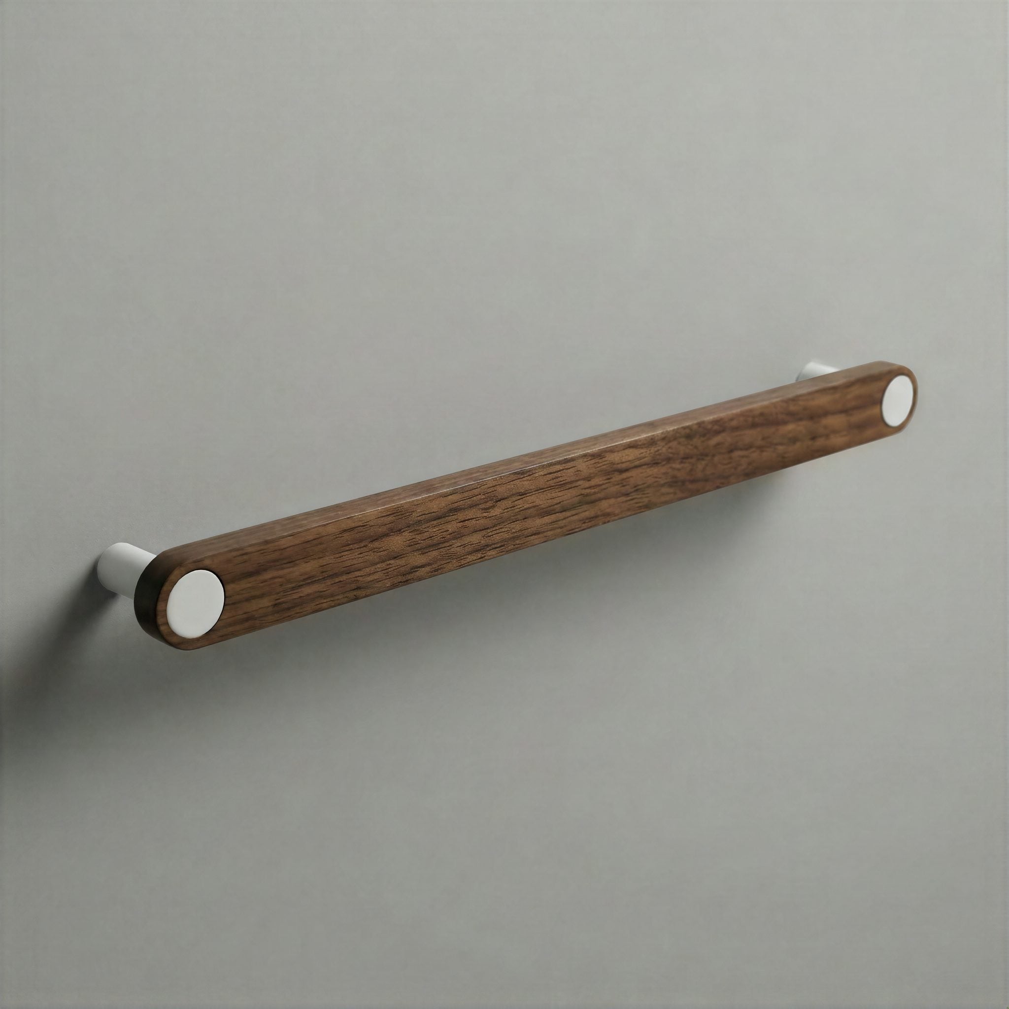 Walnut Ensemble Handle in 224mm Centres with Matte White button detail by Sloan Roberts.