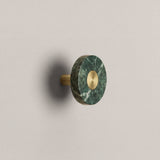 Green Marble Ensemble Handle in Knob size with Brass button detail by Sloan Roberts.