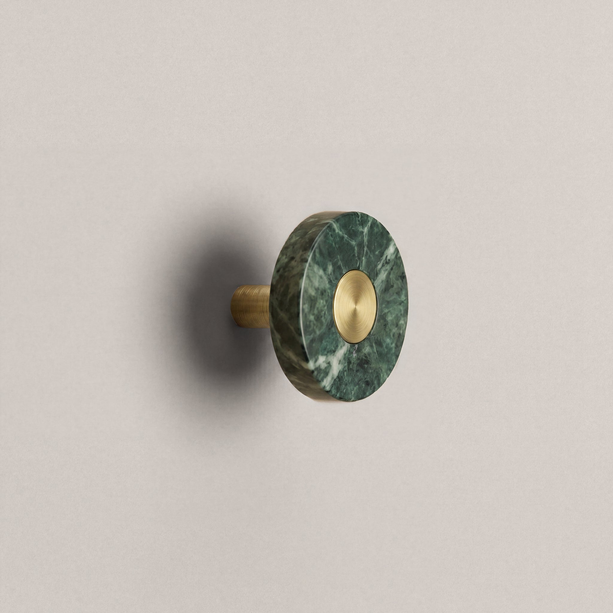 Green Marble Ensemble Handle in Knob size with Brass button detail by Sloan Roberts.
