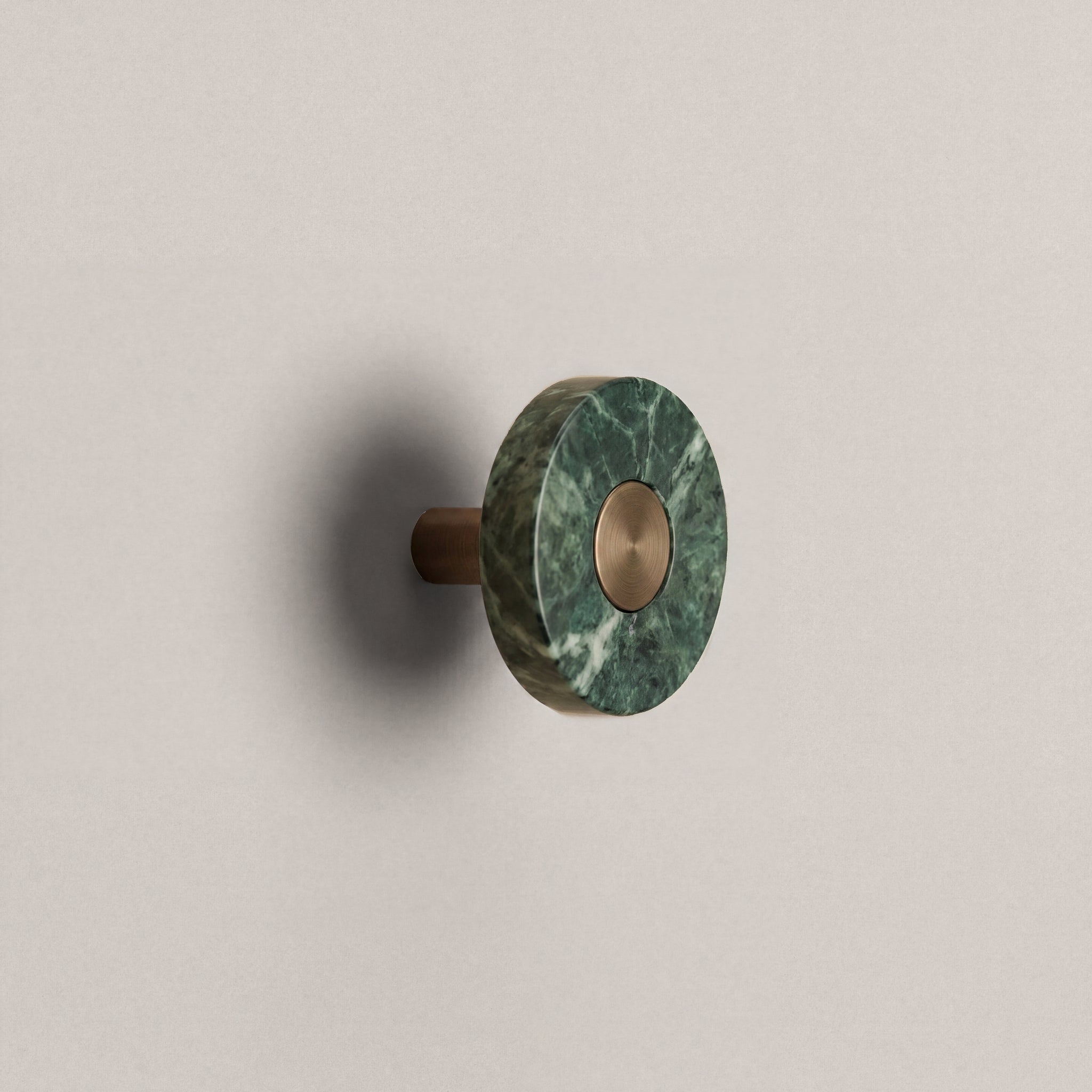 Green Marble Ensemble Handle in Knob size with Aged Bronze button detail by Sloan Roberts.