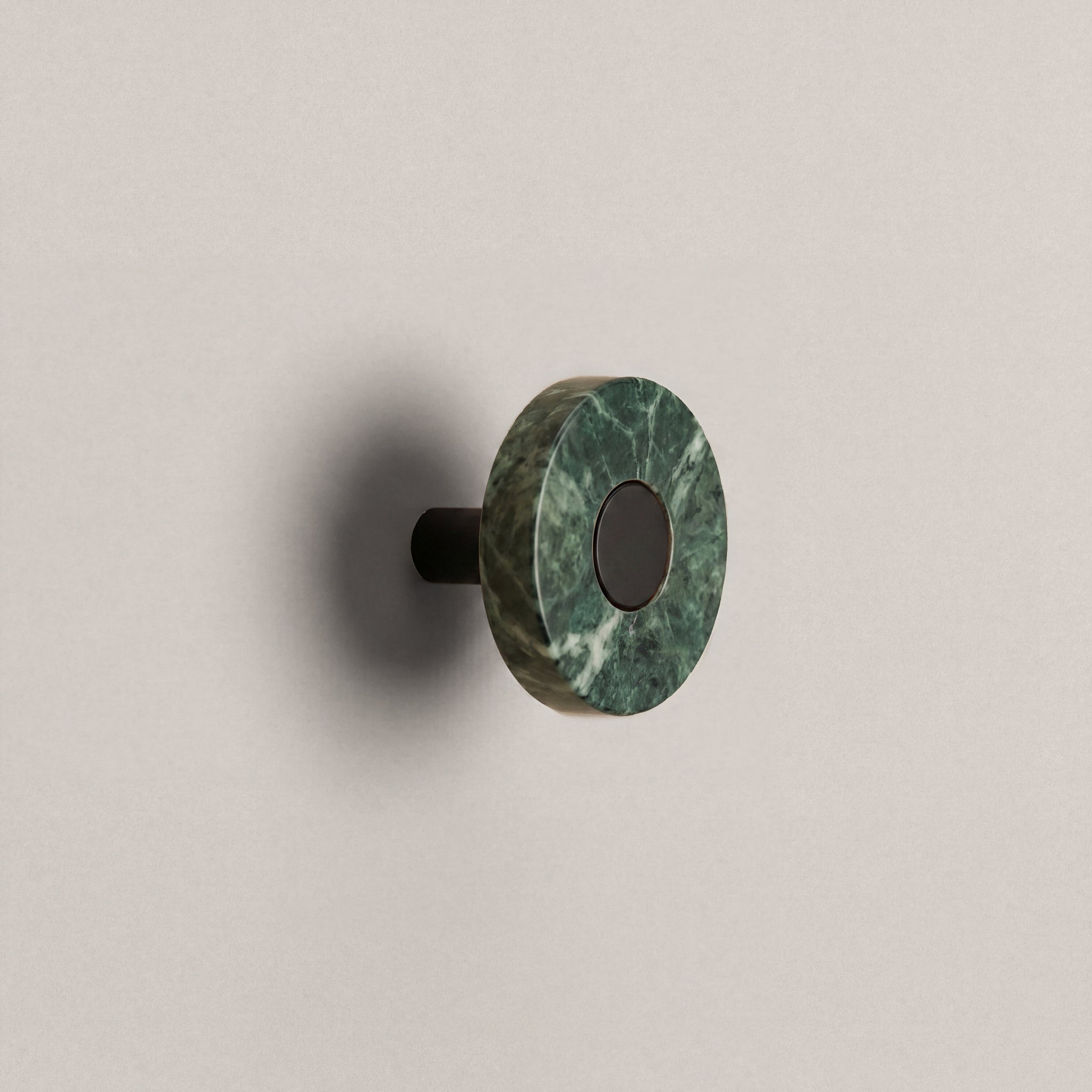 Green Marble Ensemble Handle in Knob size with Matte Black button detail by Sloan Roberts.