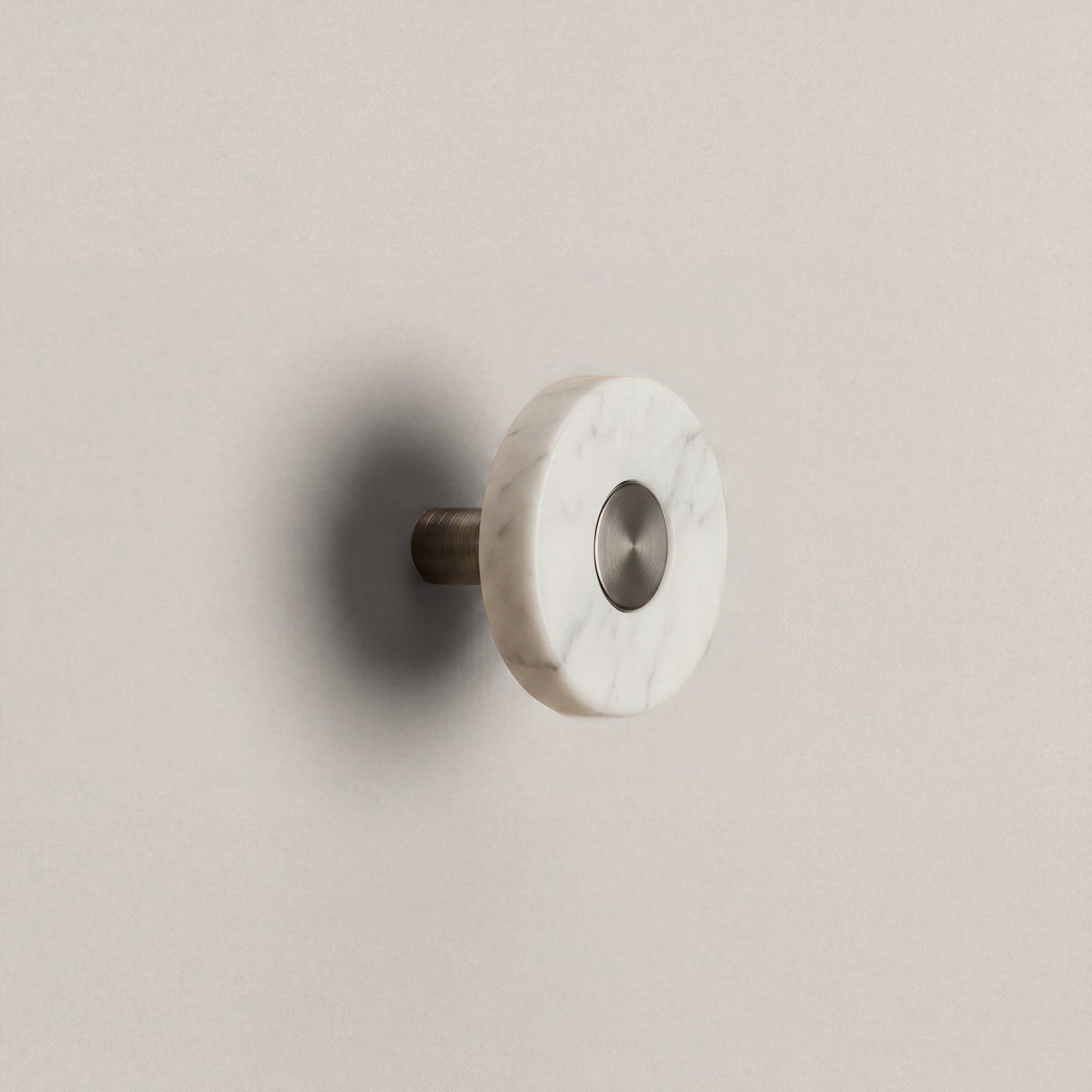 White Marble Ensemble Handle in Knob size with Gunmetal button detail by Sloan Roberts.
