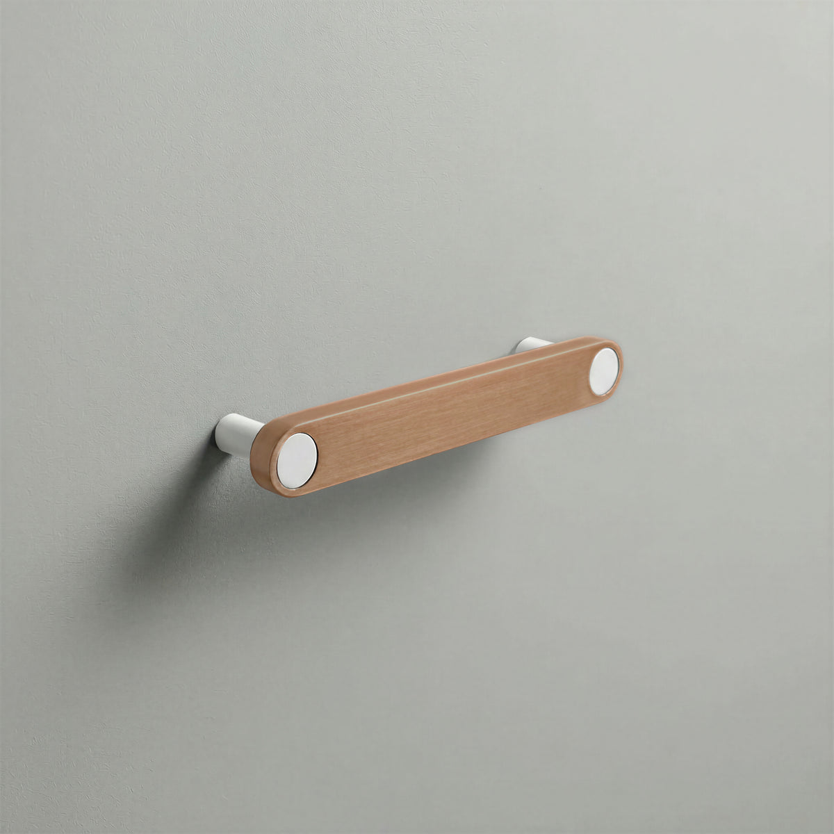 Brushed Copper Ensemble Handle in 128mm (5″) Centres size with Matte White button detail by Sloan Roberts.