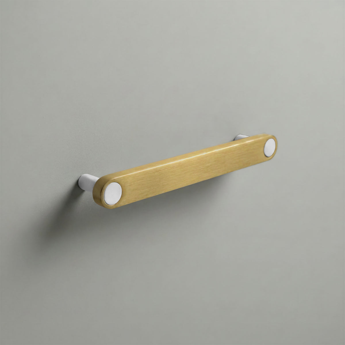 Brass Ensemble Handle in 160mm (6¼″) Centres size with Matte White button detail by Sloan Roberts.