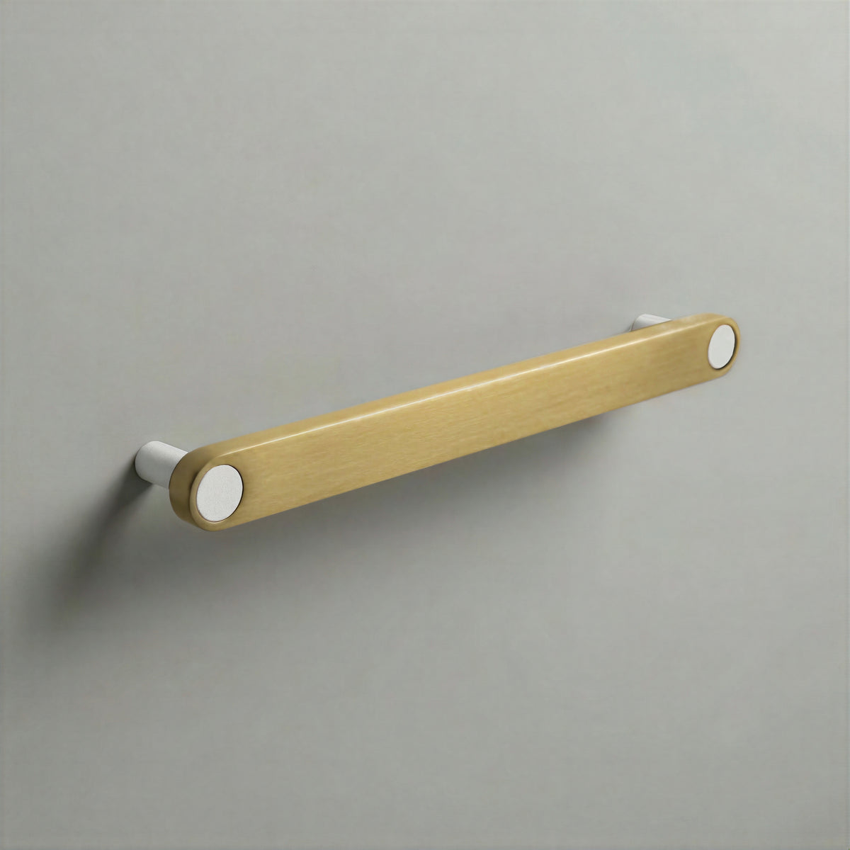Brass Ensemble Handle in 192mm (7½″) Centres size with Matte White button detail by Sloan Roberts.