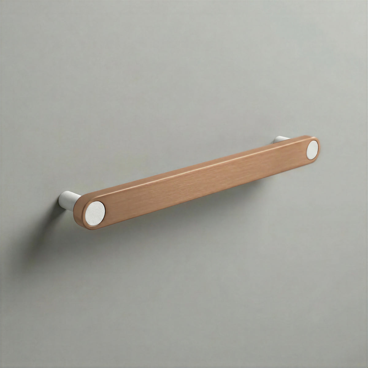 Brushed Copper Ensemble Handle in 192mm (7½″) Centres size with Matte White button detail by Sloan Roberts.