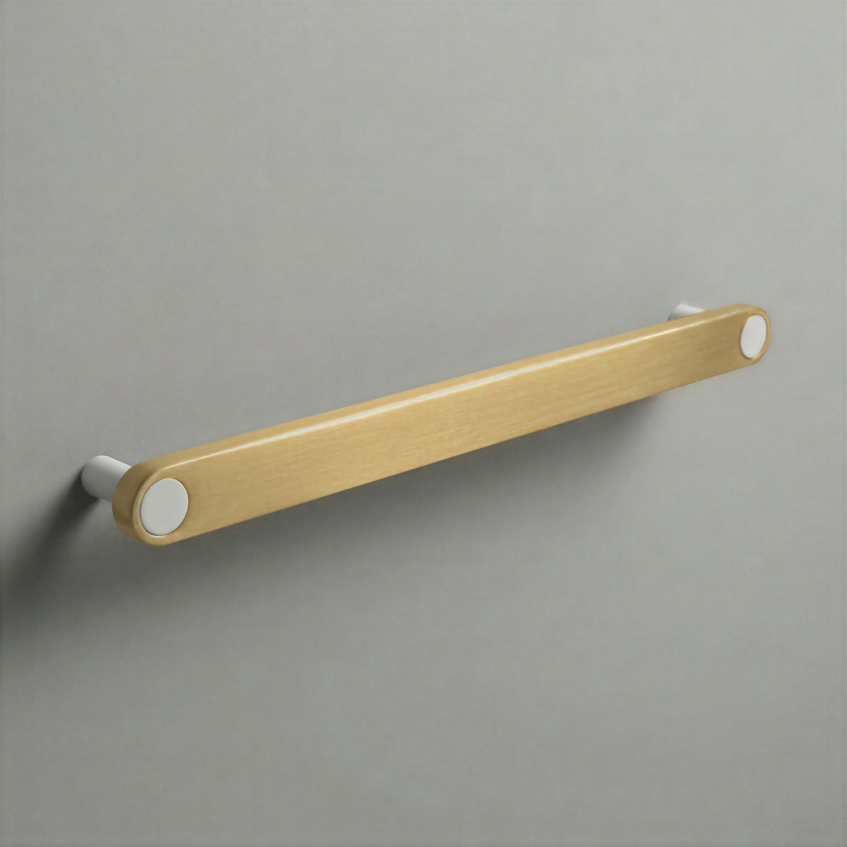 Brass Ensemble Handle in 224mm (8⅞″) Centres size with Matte White button detail by Sloan Roberts.