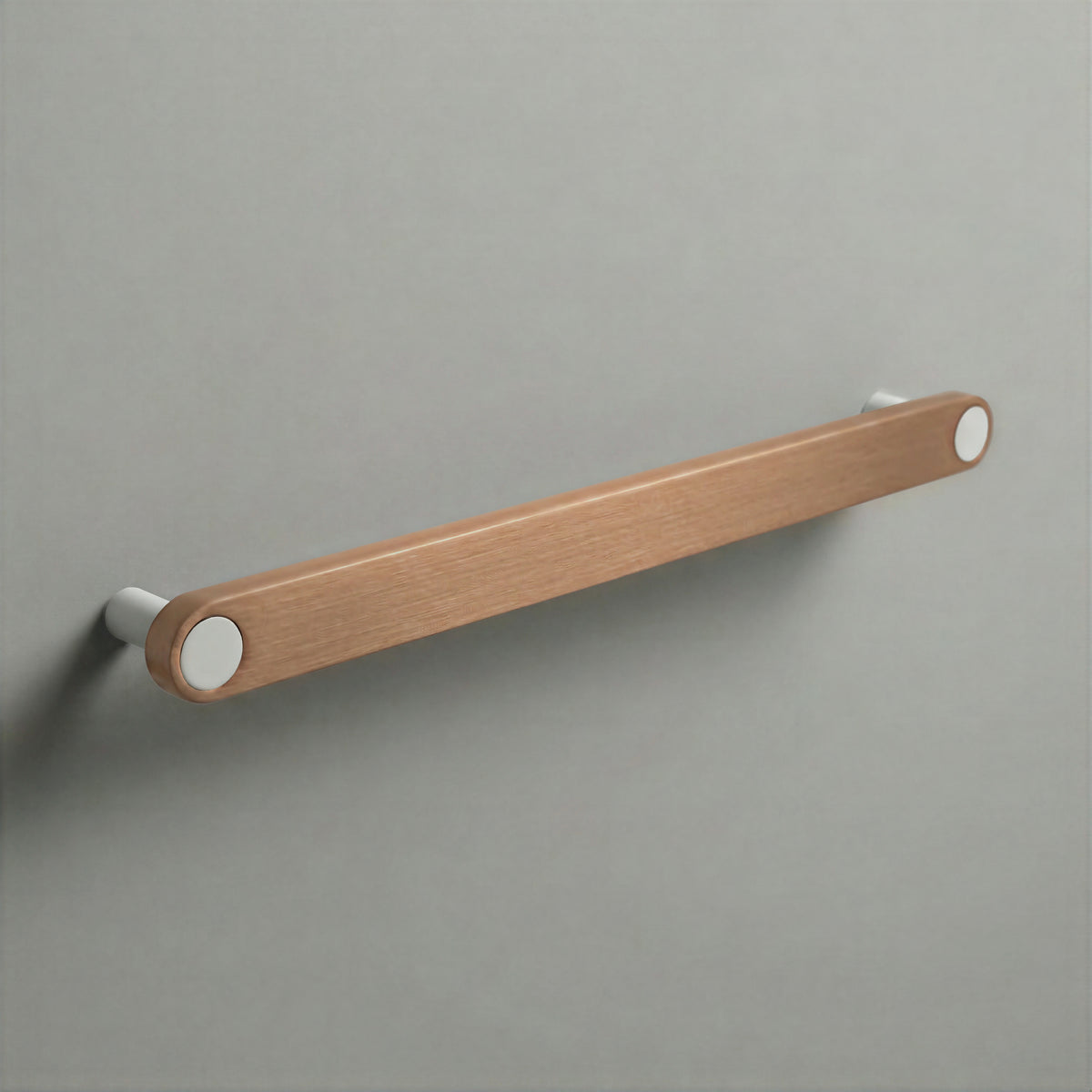 Brushed Copper Ensemble Handle in 224mm (8⅞″) Centres size with Matte White button detail by Sloan Roberts.
