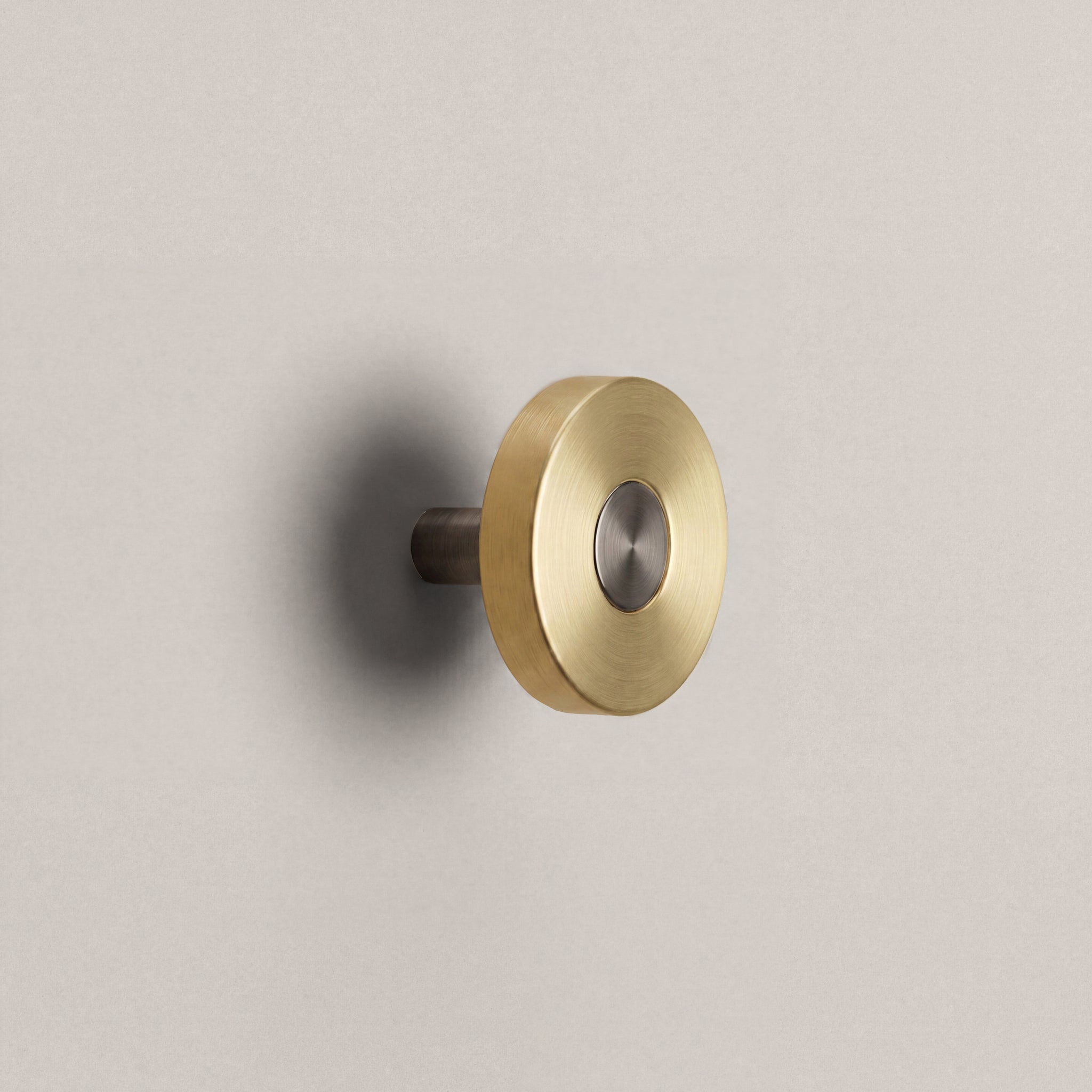 Brass Ensemble Handle in Knob size with Gunmetal button detail by Sloan Roberts.