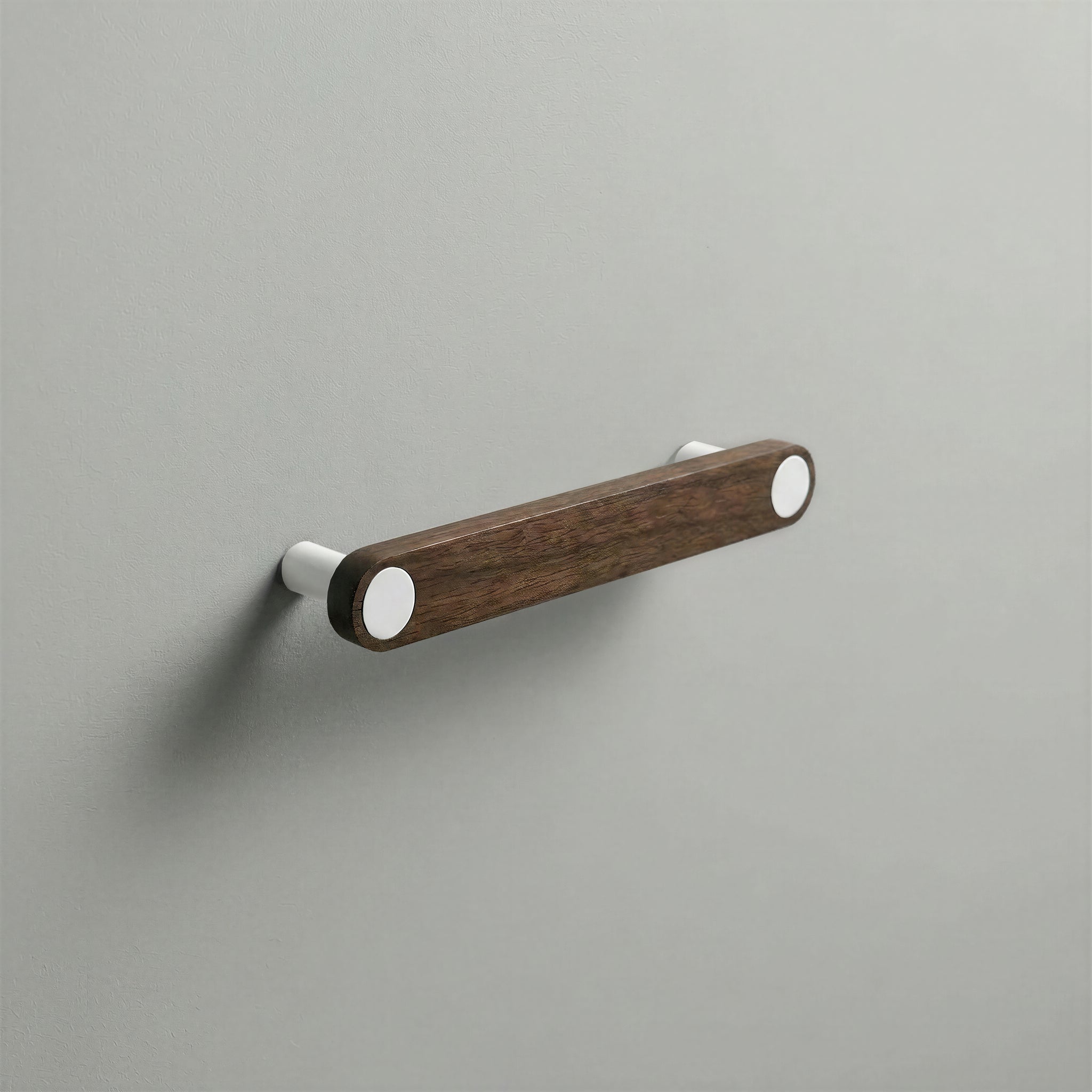 Walnut Ensemble Handle in 128mm Centres with Matte White button detail by Sloan Roberts.